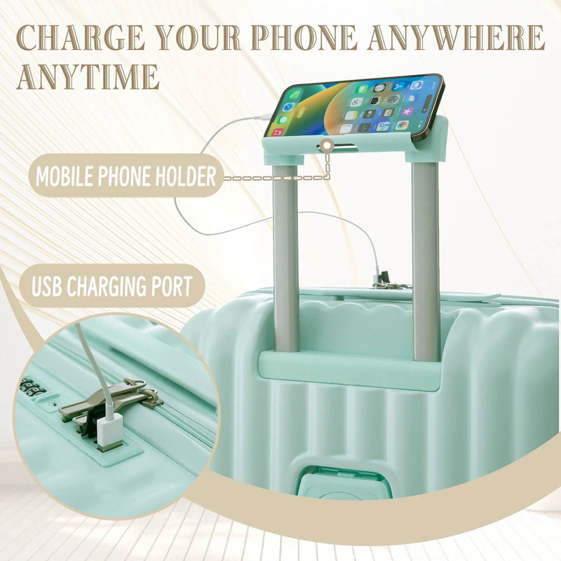 20" / 24" / 28" 3 Pieces / Set Spinner Wheel Luggage, Carry On Suitcase, With Cup Holder & USB Port & Phone Holder by HouseOfZazla