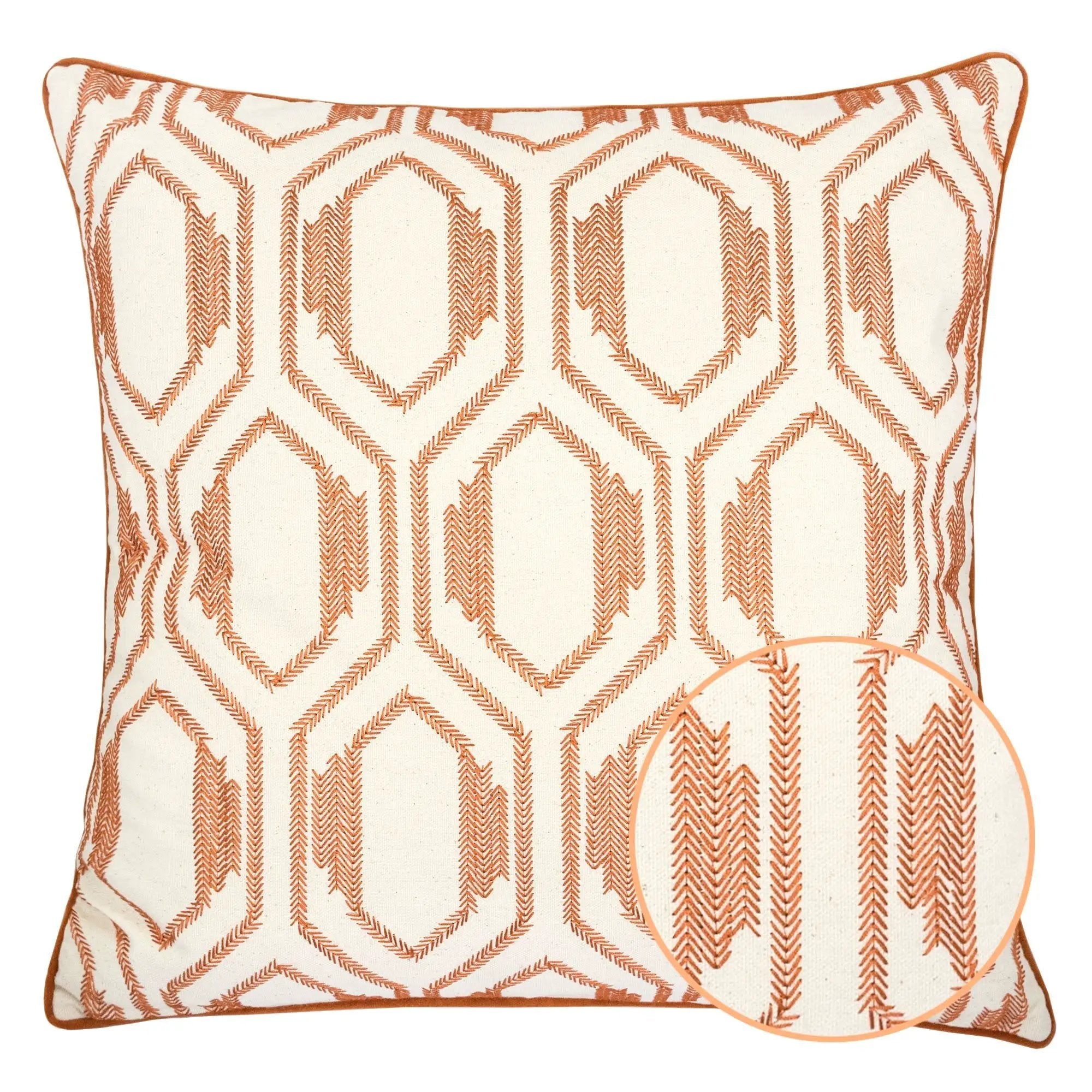 Geometric Embroidered Cotton Throw Pillow by HouseOfZazla