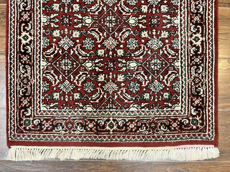 Indo Persian Runner Rug 2.7 x 8, Wool Hand Knotted Vintage Carpet, Red Black, Herati Allover Pattern, Oriental Runner, Rug for Hallway by Jewel Rugs