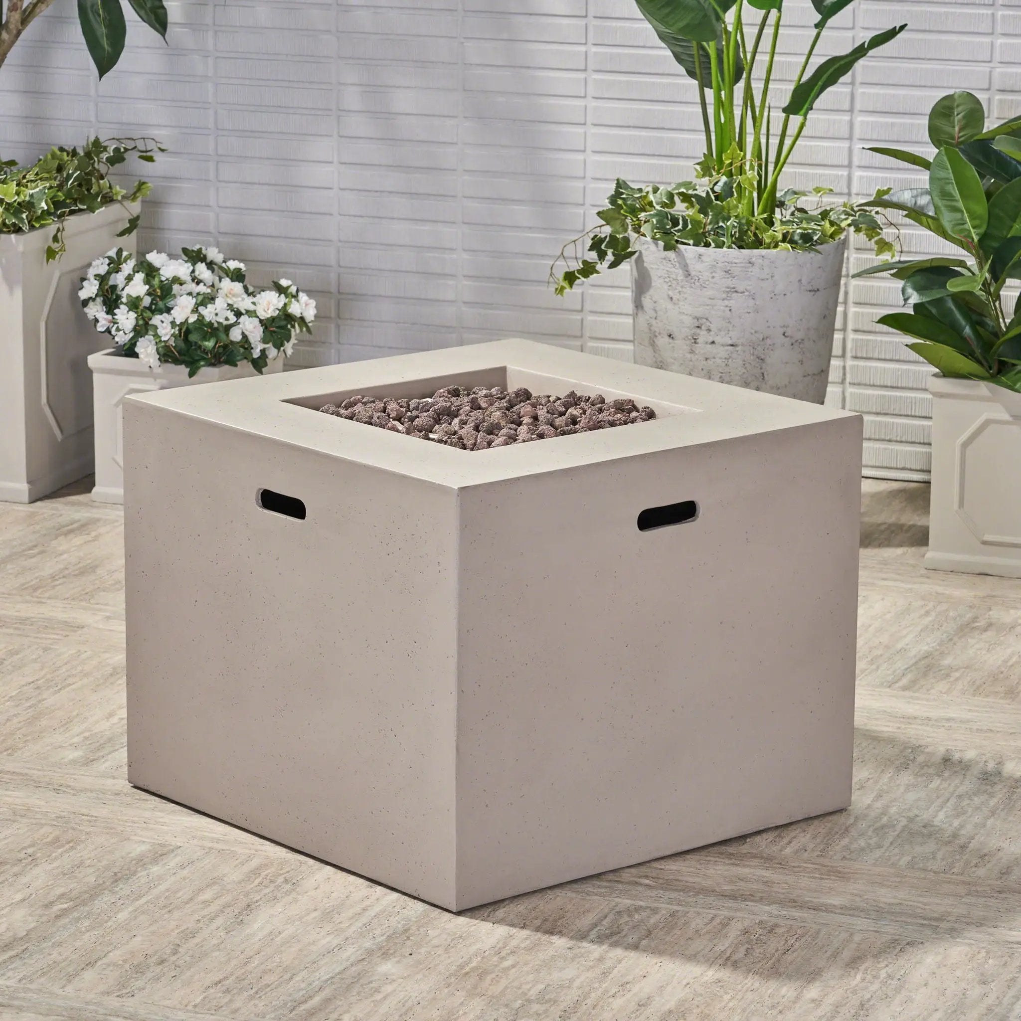 Outdoor Patio Square Gas Burning Concrete Fire Pit 40,000 BTU by HouseOfZazla
