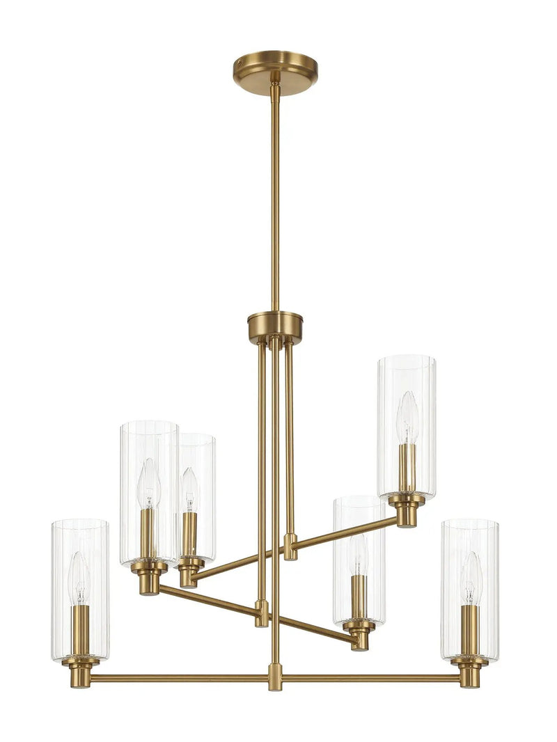 Timeless - 6 Lights Chandelier With Clear Ribbed Satin - Antique Brass / Clear / Gold by Unique Piece Furniture