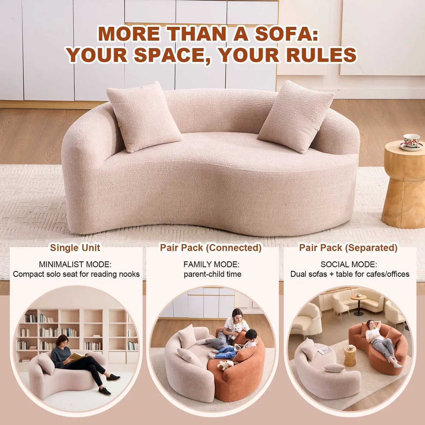 Tai Chi - Curved Dual Depth Loveseat by Unique Piece Furniture