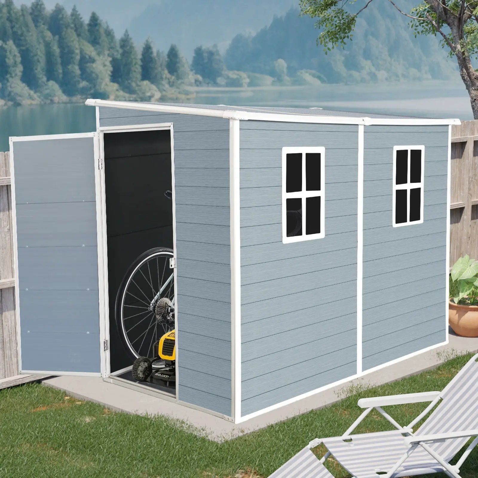 Outdoor Storage Shed With Floor Resin Shed With Two-Window, Waterproof, Lockable Doors For Patio, Yard, Lawn by HouseOfZazla