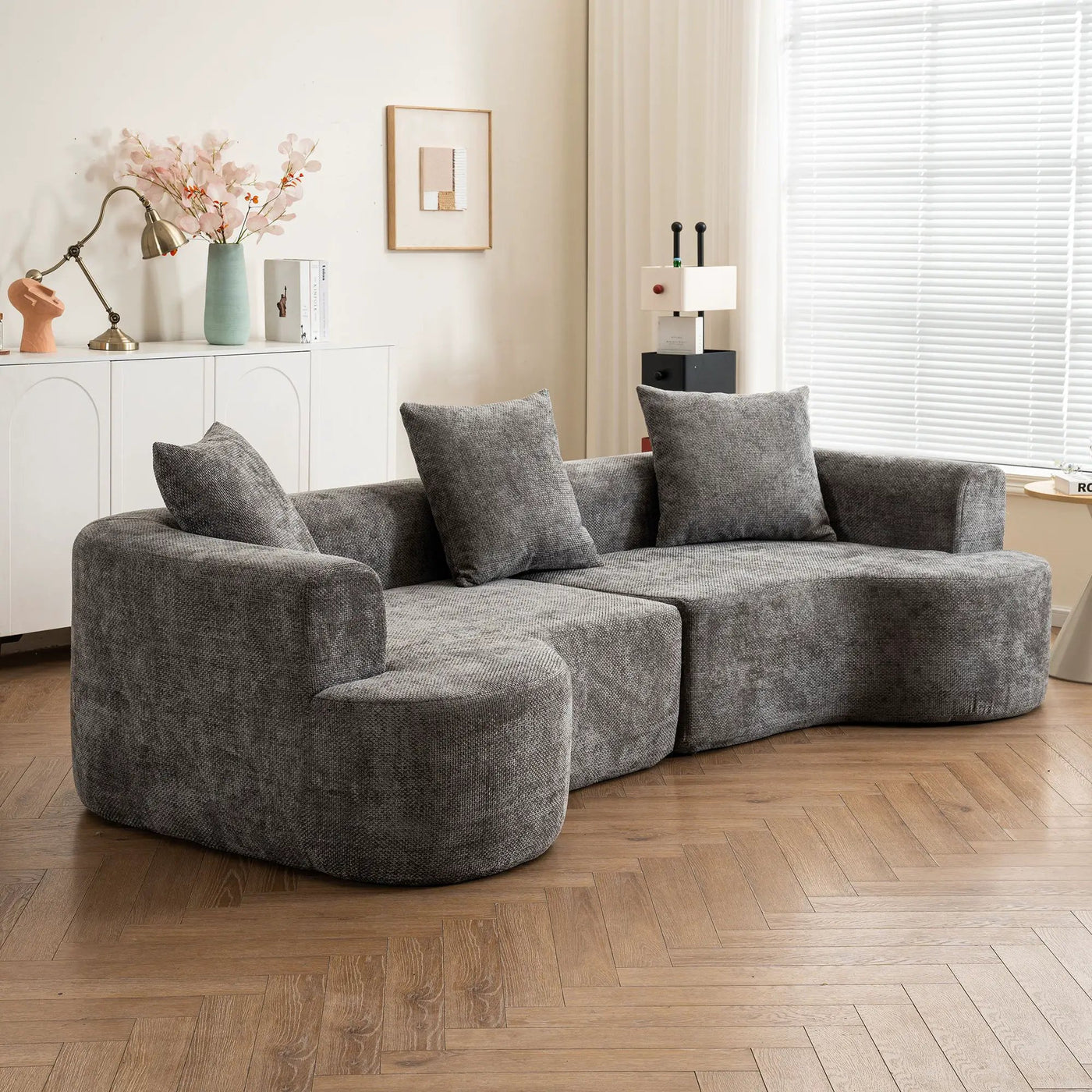 Modern Style Ultra Smooth Curved Sofa With 3 Pillows by Unique Piece Furniture