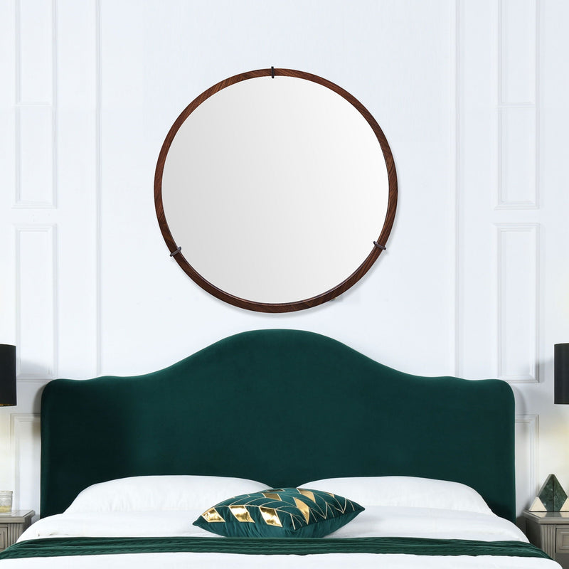 Hausen - Mid-Century Modern Round Accent Wall Mirror - Brown Walnut by HouseOfZazla
