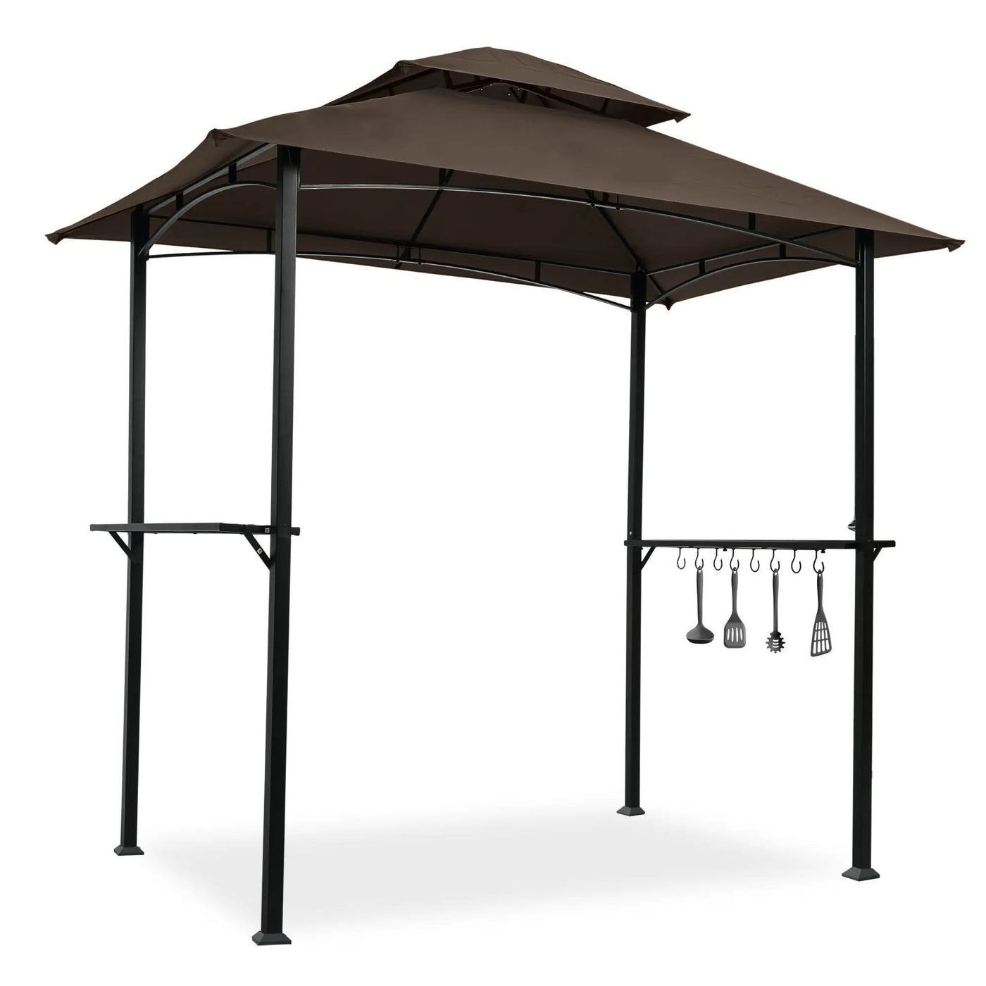 Outdoor Grill Gazebo With Double Tier Soft Top Canopy, Steel Frame, Bar Counters & Hook by Unique Piece Furniture