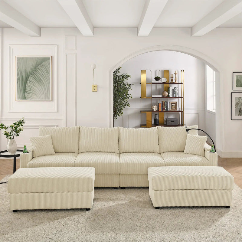 Modern U-Shaped Couch with Storage and Ottomans by HouseOfZazla