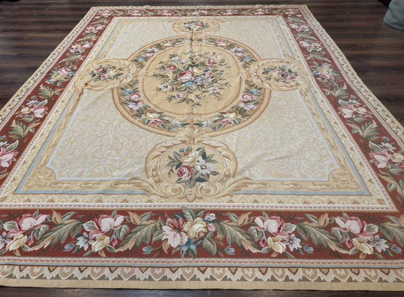 Needlepoint Rug 8x10, Aubusson Savonnerie European Carpet, Floral, Elegant by Jewel Rugs