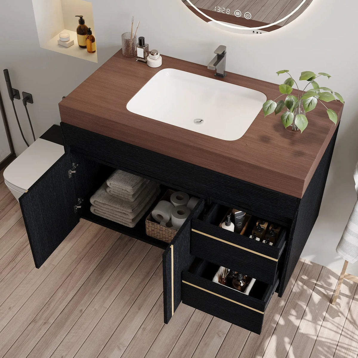 36" Floating Bathroom Vanity with Ceramic Sink and Faux Marble Top, photo 7 of 10