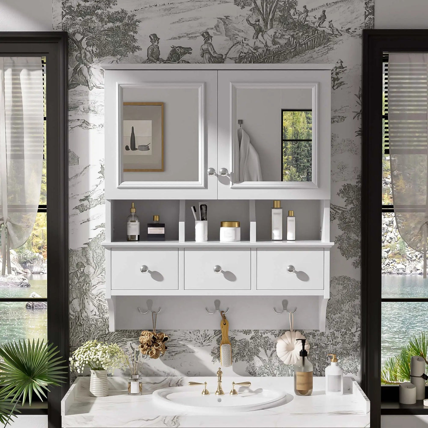Modern Bathroom Mirror Cabinet With Drawers, Organizer Hooks, And High-Definition Mirrors by HouseOfZazla