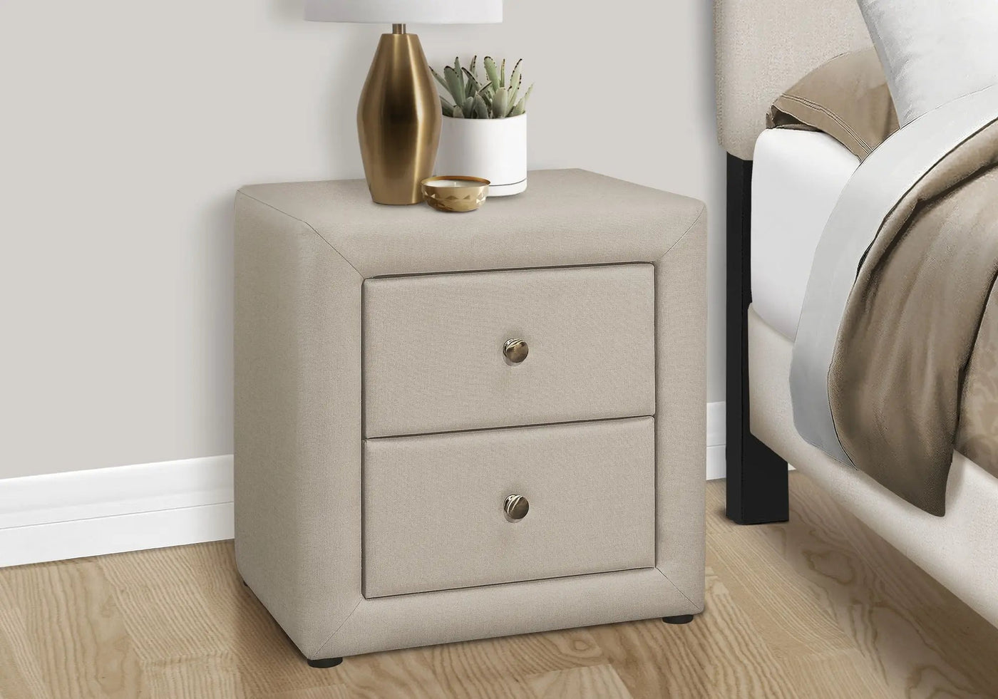 Nightstand With Storage Drawer, Upholstered, Transitional by HouseOfZazla