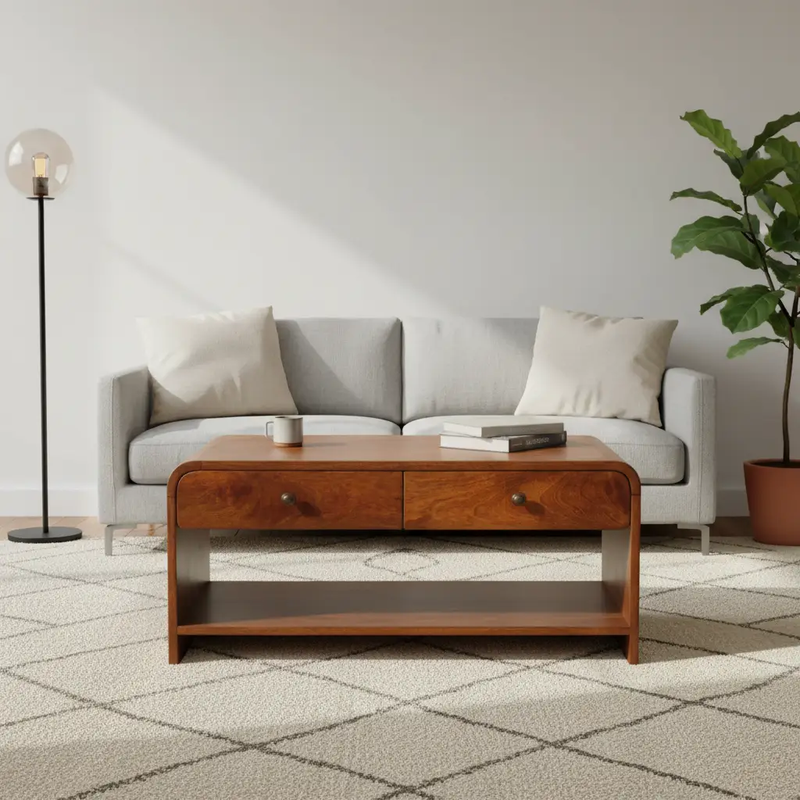 Solid Wood Aspen Slim Coffee Table, 4 Drawers, 1 Open Slot by HouseOfZazla