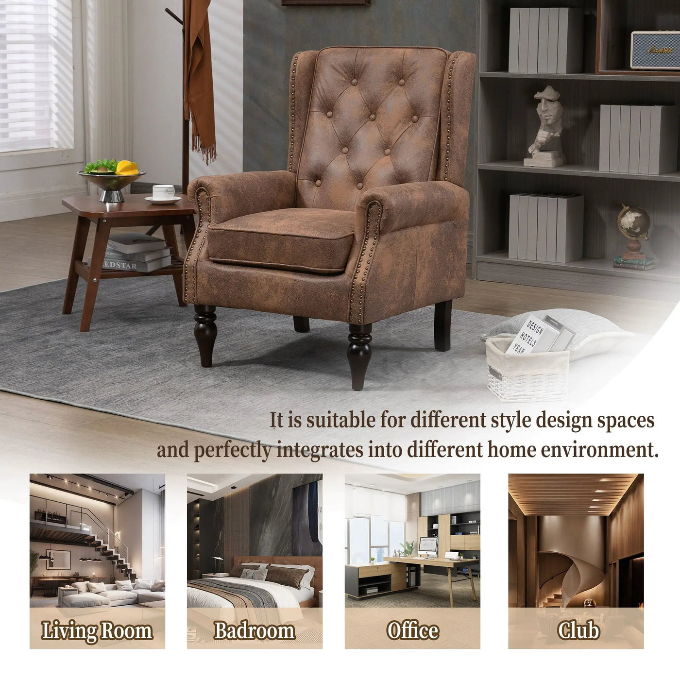 Modern Accent Armchair With Sturdy Wood Legs by Unique Piece Furniture