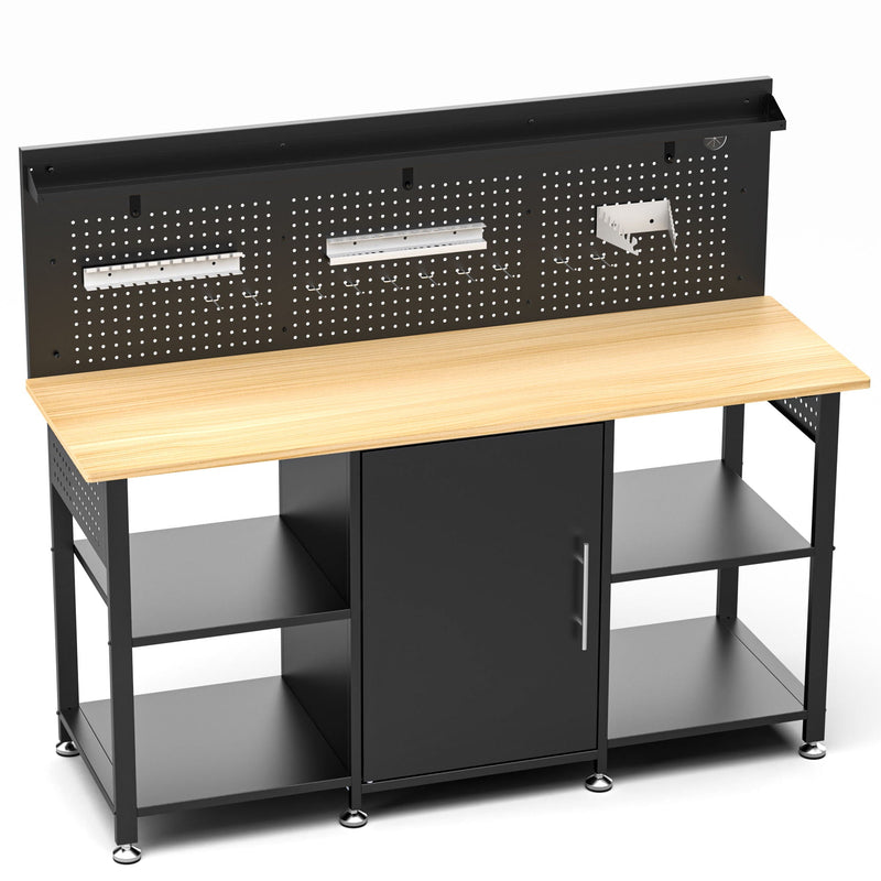 Workbench With Storage Cabinet And Pegboard - Black by HouseOfZazla