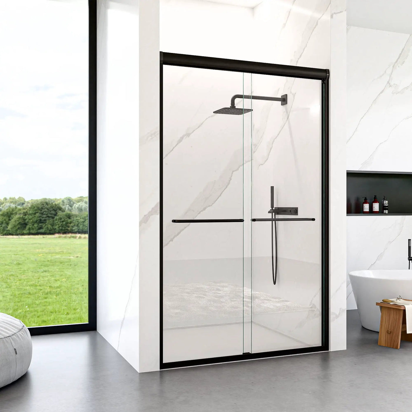 Modern Semi Frameless Double Sliding Shower Door by HouseOfZazla