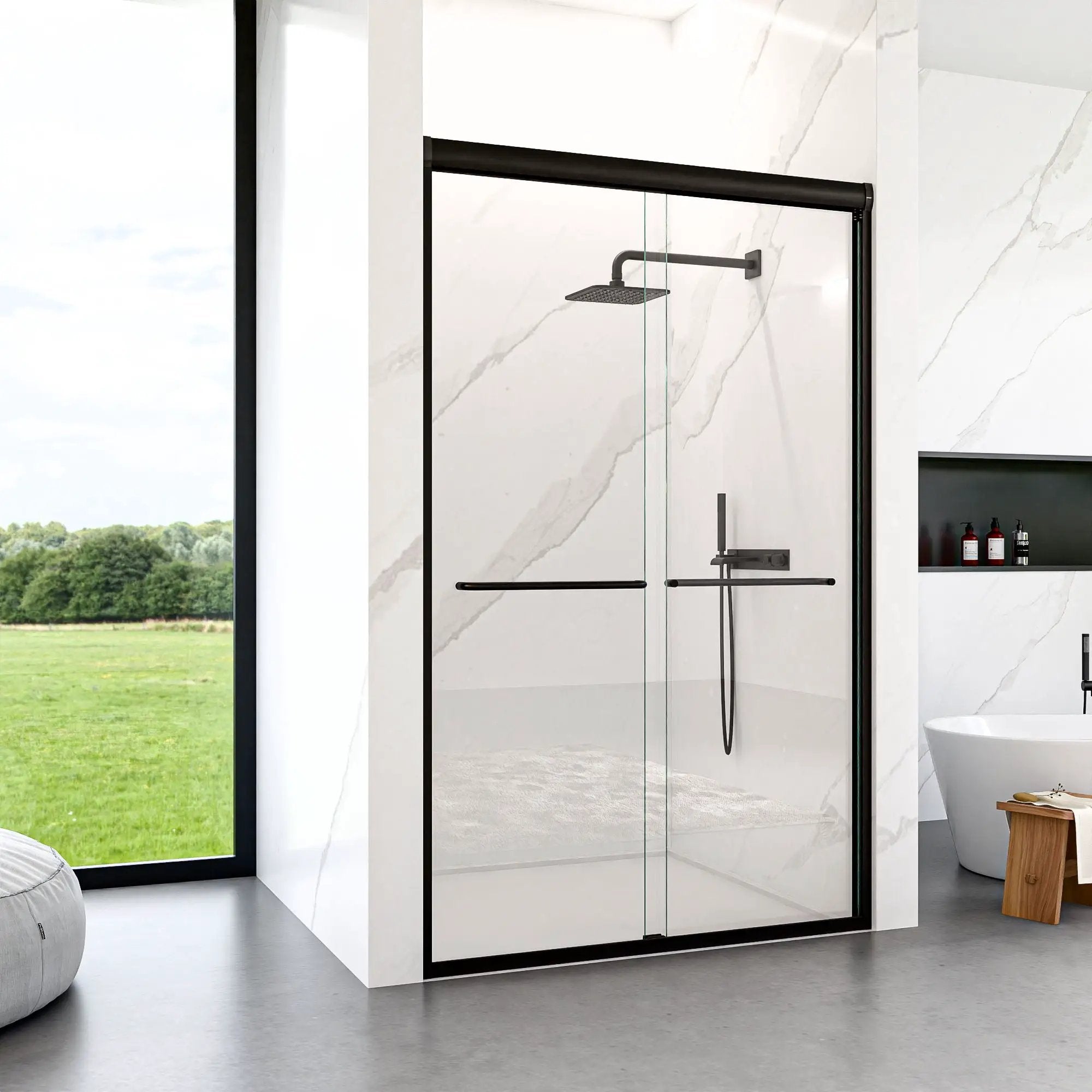 Modern Semi Frameless Double Sliding Shower Door by HouseOfZazla