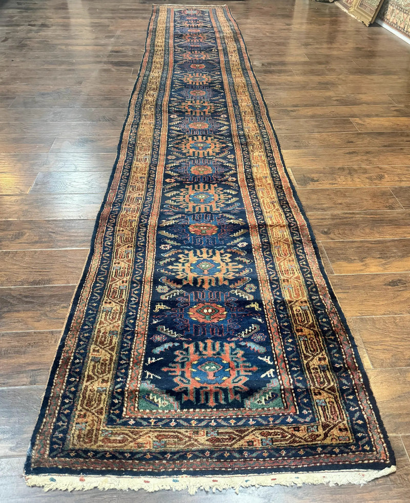 Antique Persian Sarab Runner 3x17, Blue Persian Runner Rug, Long Handmade Wool Carpet for Hallway, Rare, Tribal by Jewel Rugs