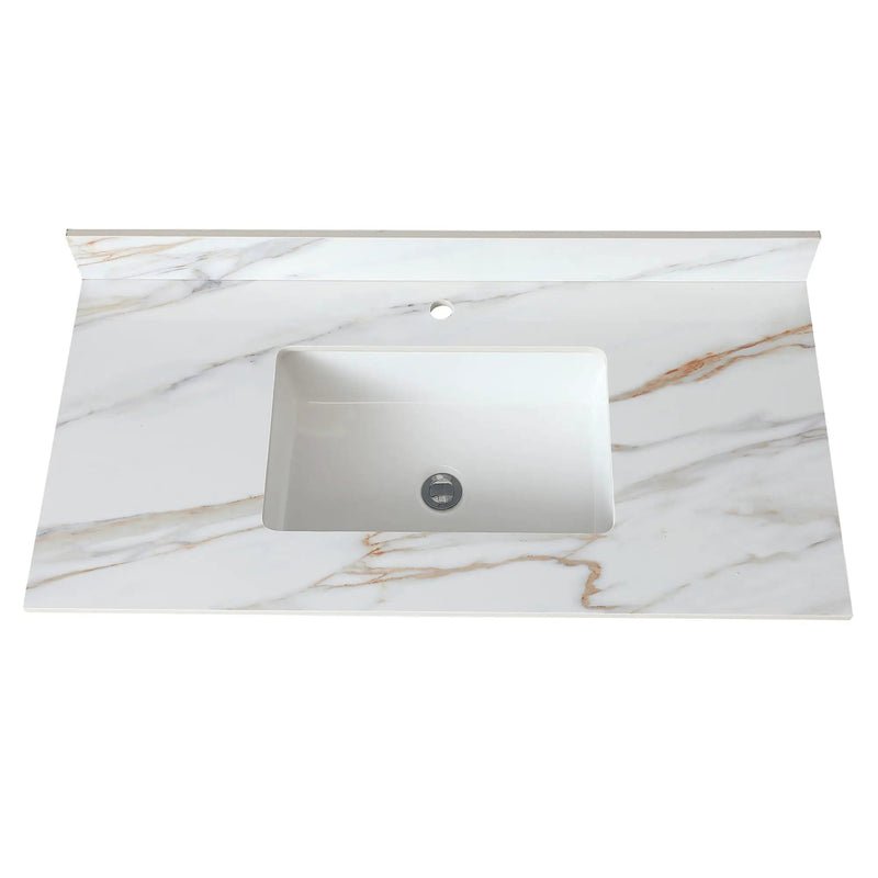 Elegant Vanity Top With Undermount Sink And Backsplash, Sintered Stone by HouseOfZazla