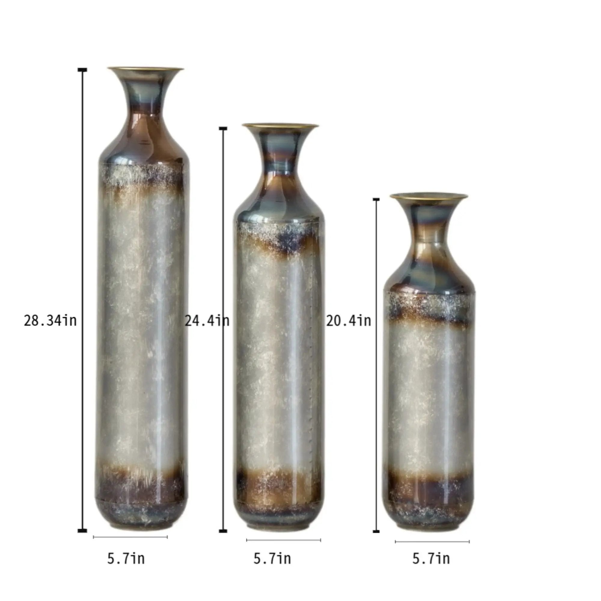 Modern Droplet Shaped Floor Vase Set, Glazed Metal Decorative Vases 3 Piece Home Accent For Living Room - Gold / White by Unique Piece Furniture
