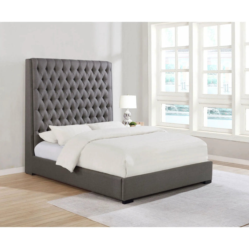 California King Upholstered Panel Bed With Tufted Headboard - Gray by HouseOfZazla