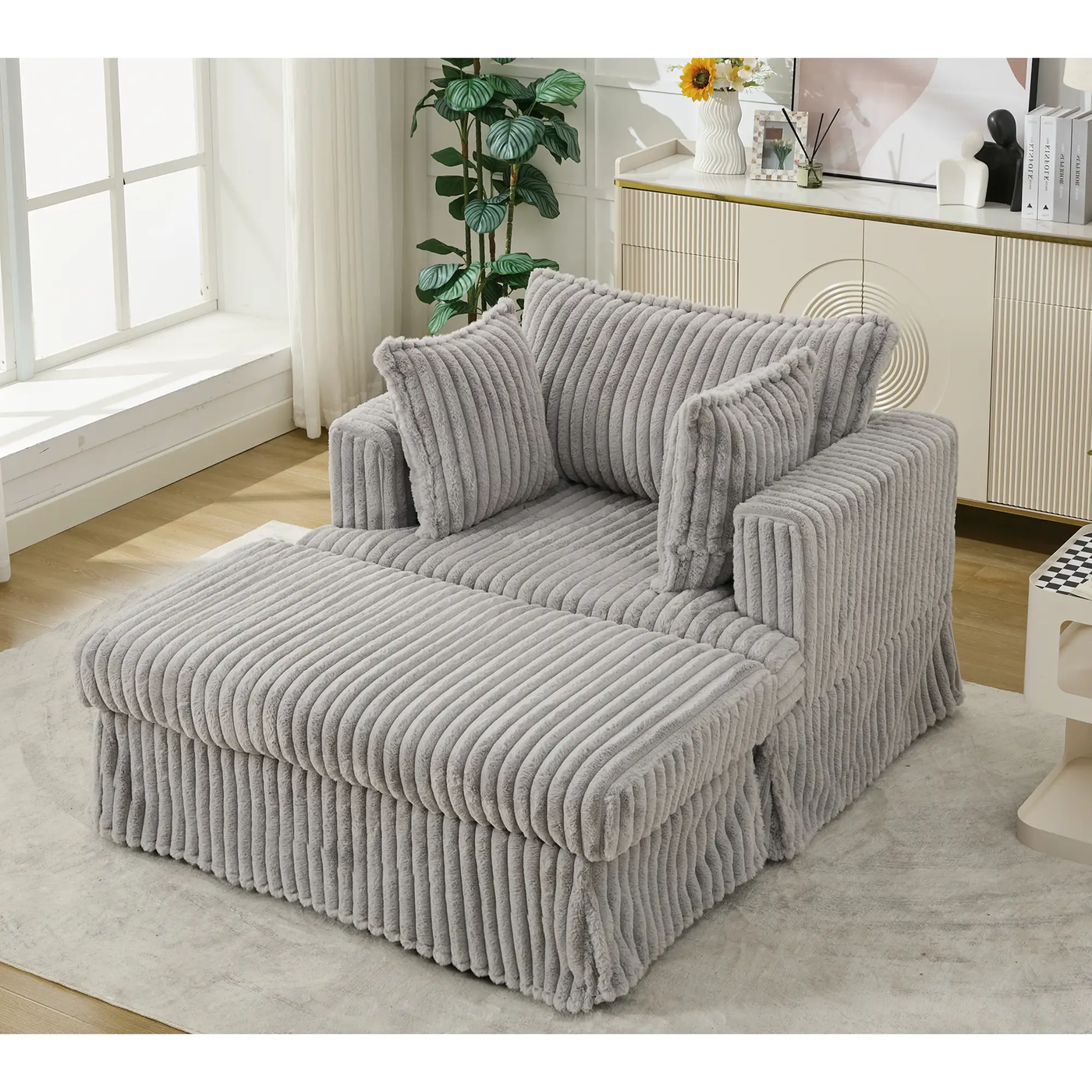 47.7'' Oversized Corduroy Chaise Longue with Ottoman by HouseOfZazla