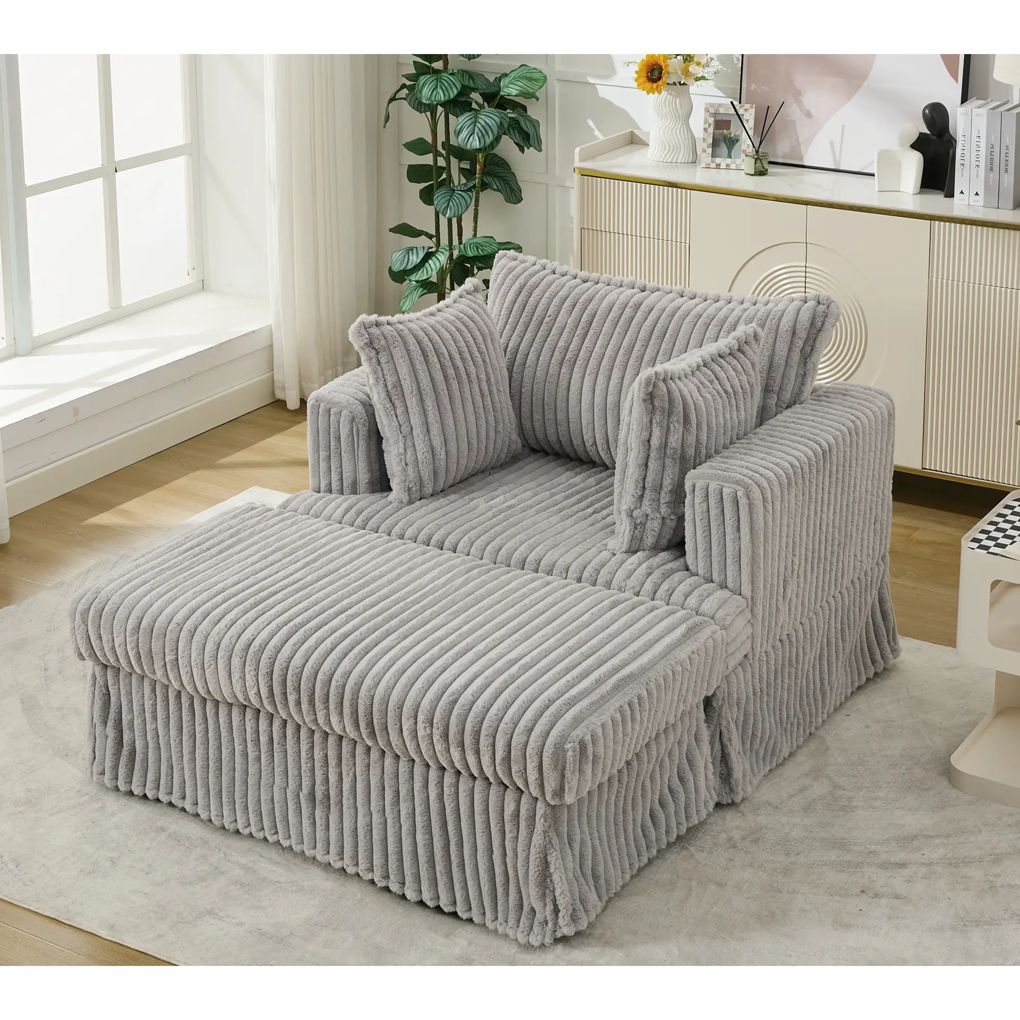 47.7'' Oversized Corduroy Chaise Longue with Ottoman by HouseOfZazla