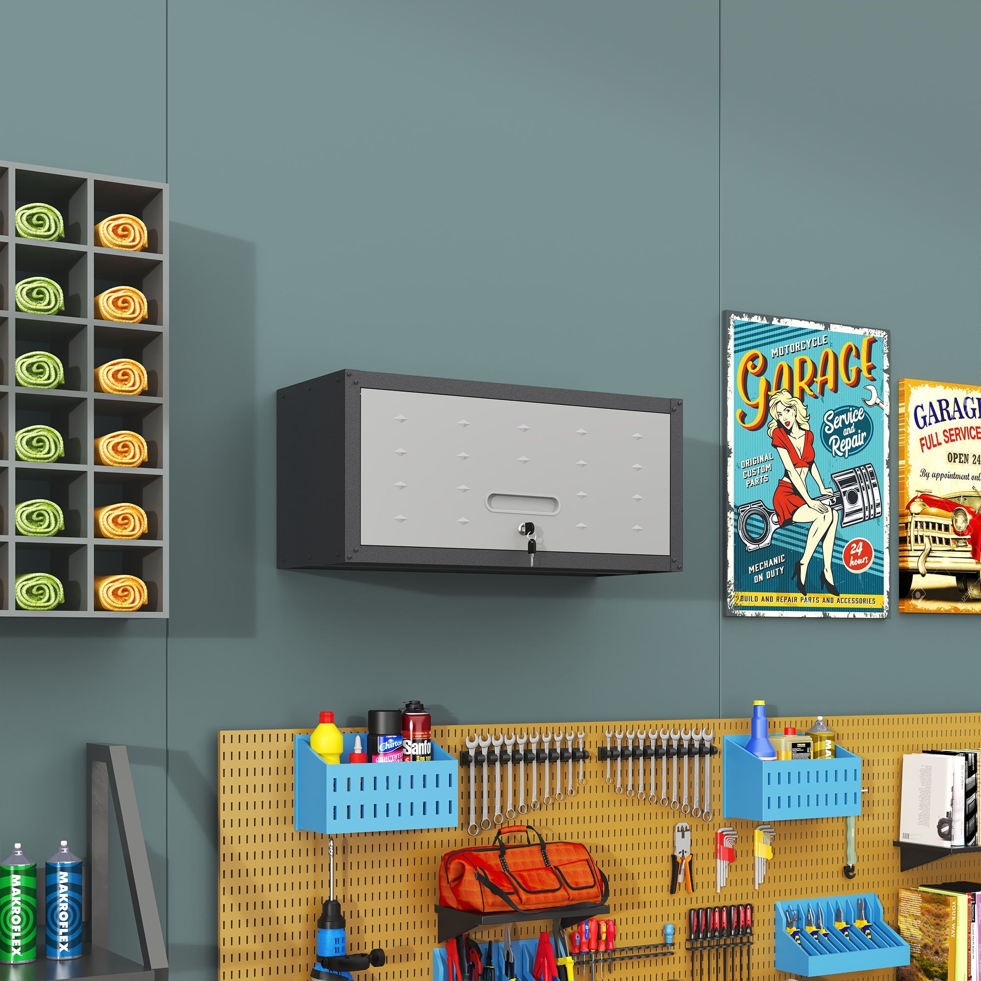 Heavy Duty Metal Wall Mounted Tool Storage Cabinet Steel Metal Garage Storage Cabinet - Black / Gray by HouseOfZazla