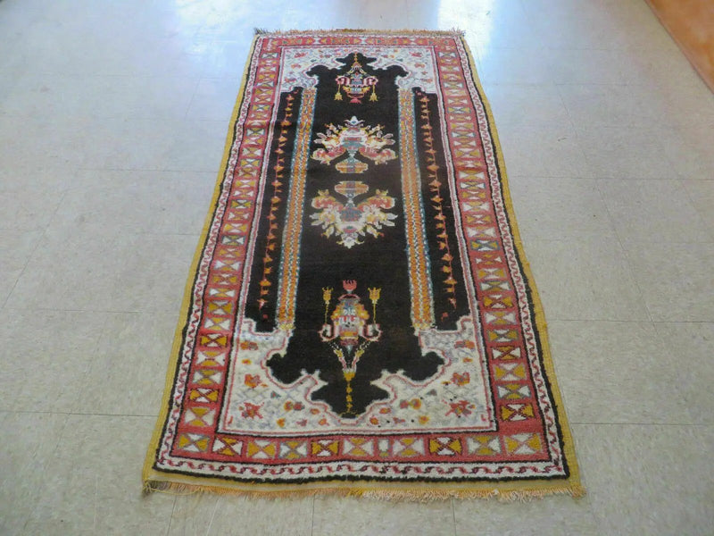 Antique Moroccan Runner Rug 3x7, Moroccan Prayer Rug, Double Mehrab Prayer Arches, Black and Red, Hand-Knotted Wool Carpet, Hallway Rug Nice by Jewel Rugs