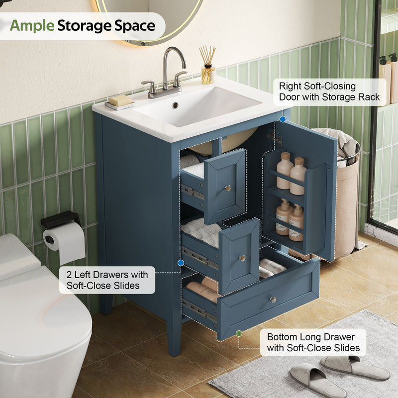 Modern Bathroom Vanity With Sink, Soft Close Drawers & Door, Storage Rack by HouseOfZazla