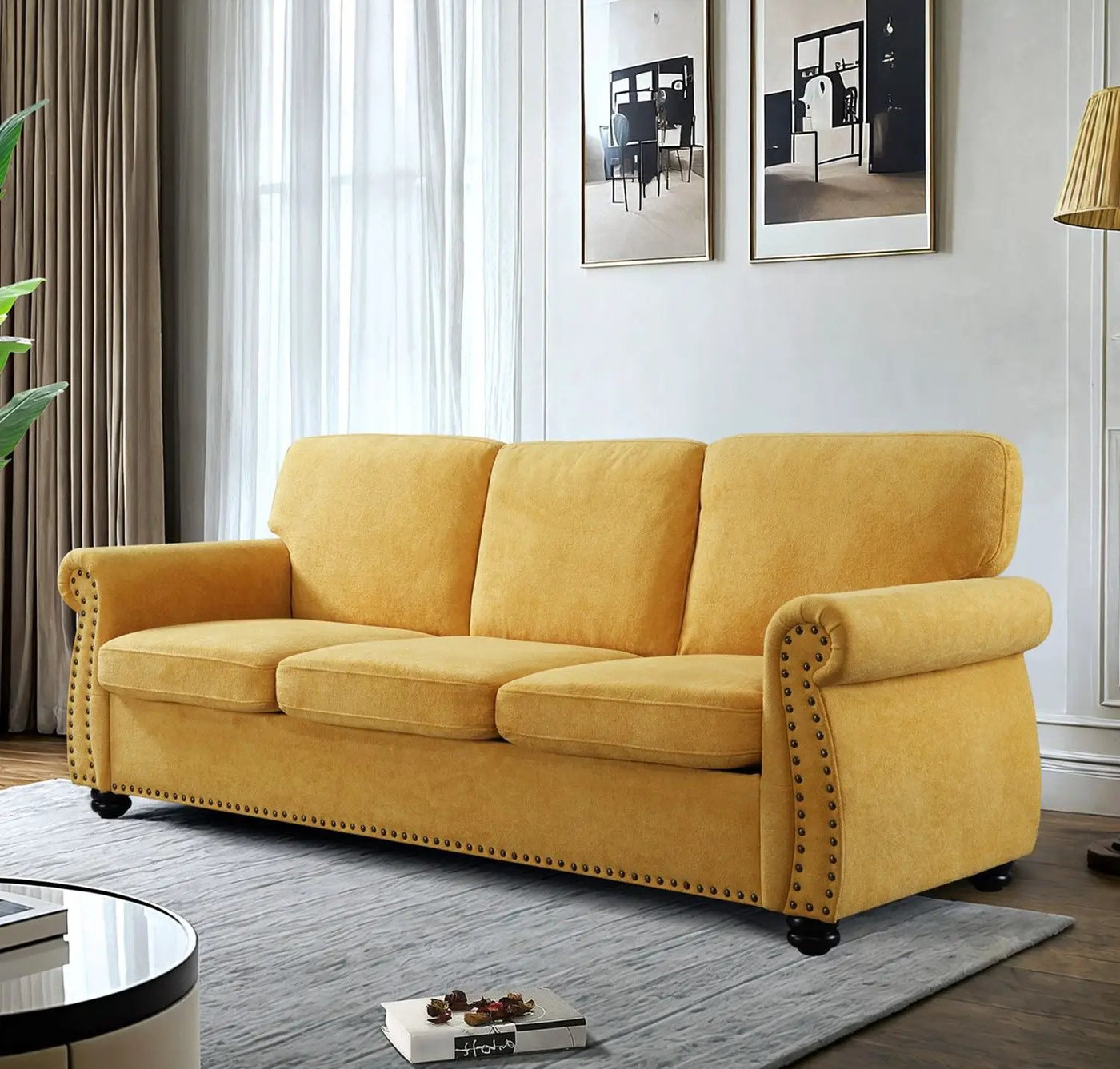 Soft Sofa, Upholstered 3 Seater Couch With High Density Foam, Loose Back Cushions And Turned Legs by Unique Piece Furniture