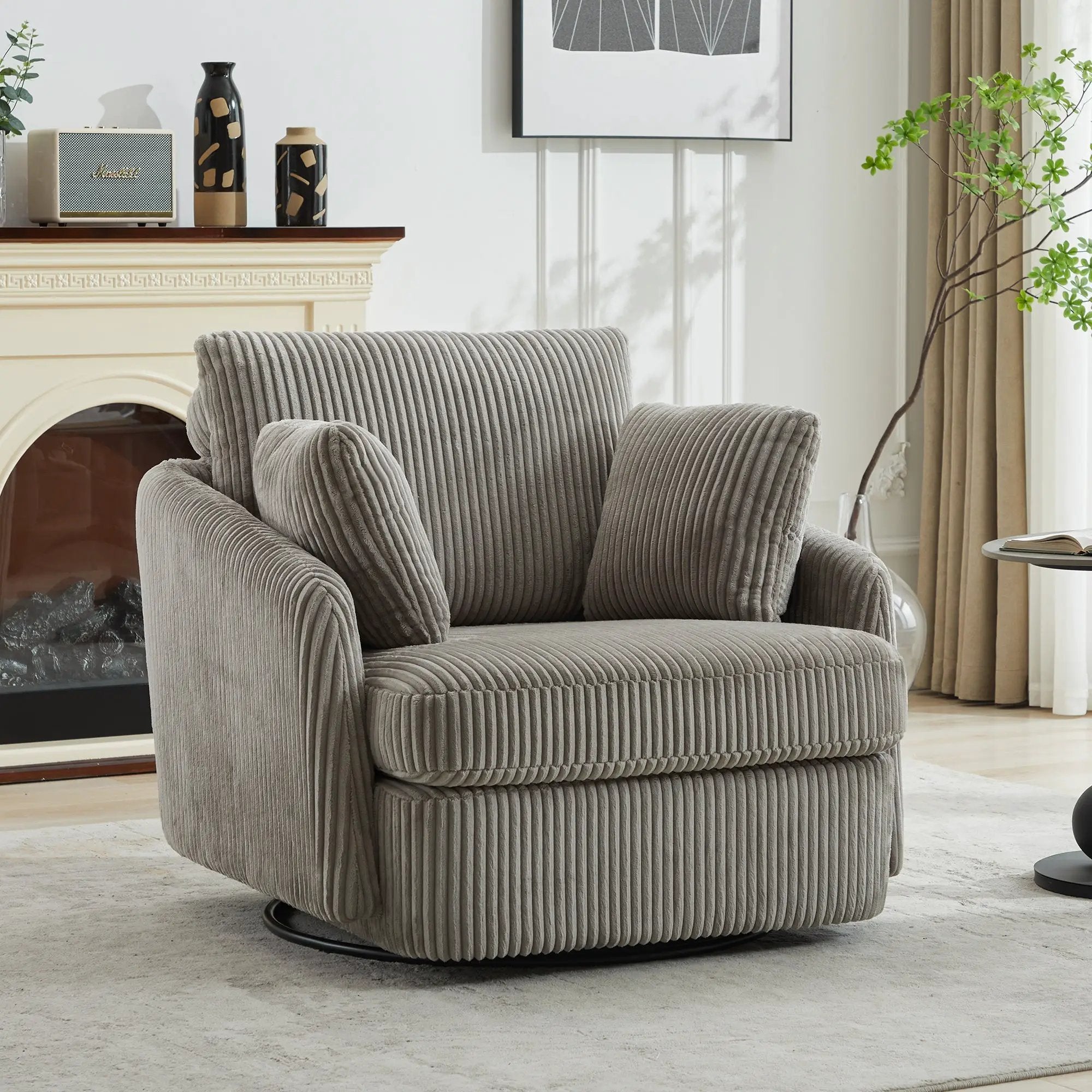 40.55"W Swivel Accent Chair with 2 Throw Pillows by HouseOfZazla