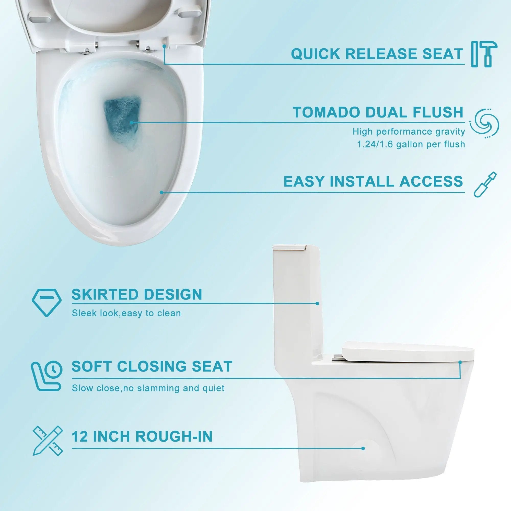 1 Piece Toilet For Bathroom, Dual Flush 1.24 / 1.6 Gpf, Soft Closing Seat - White by HouseOfZazla
