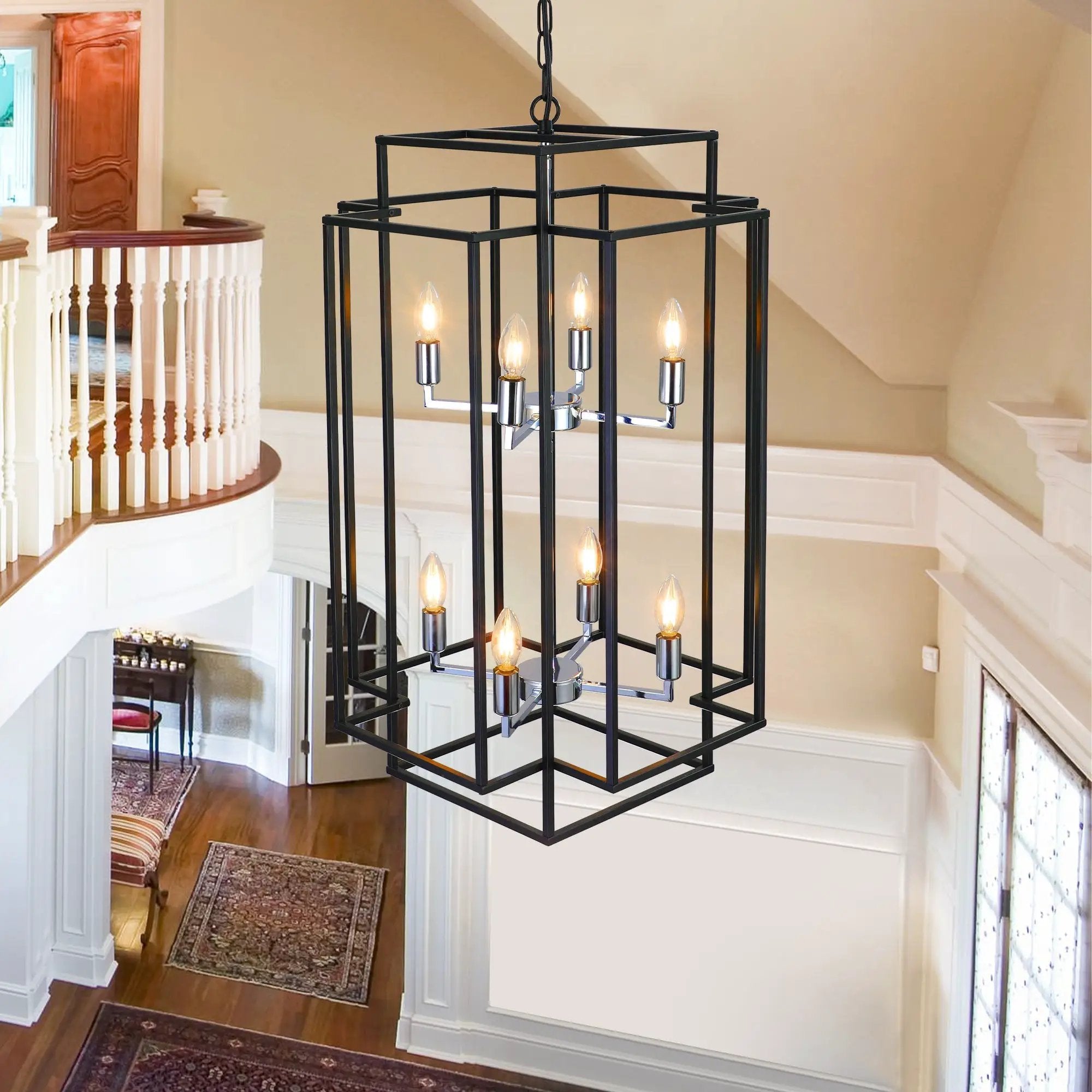 18' Modern 8-Light Black & Chrome Geometric Pendant Chandelier by HouseOfZazla