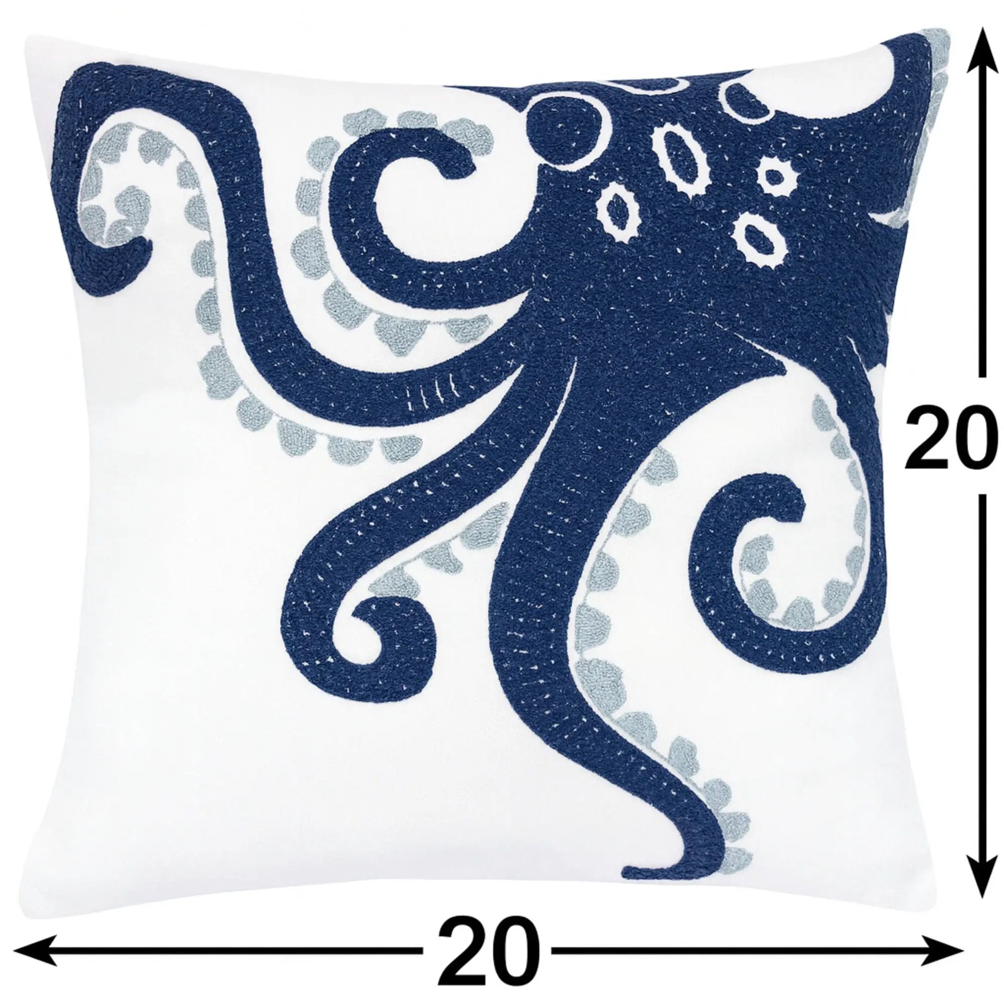 Octopus Patterned Pillow Cover With Matching Back - White by Unique Piece Furniture