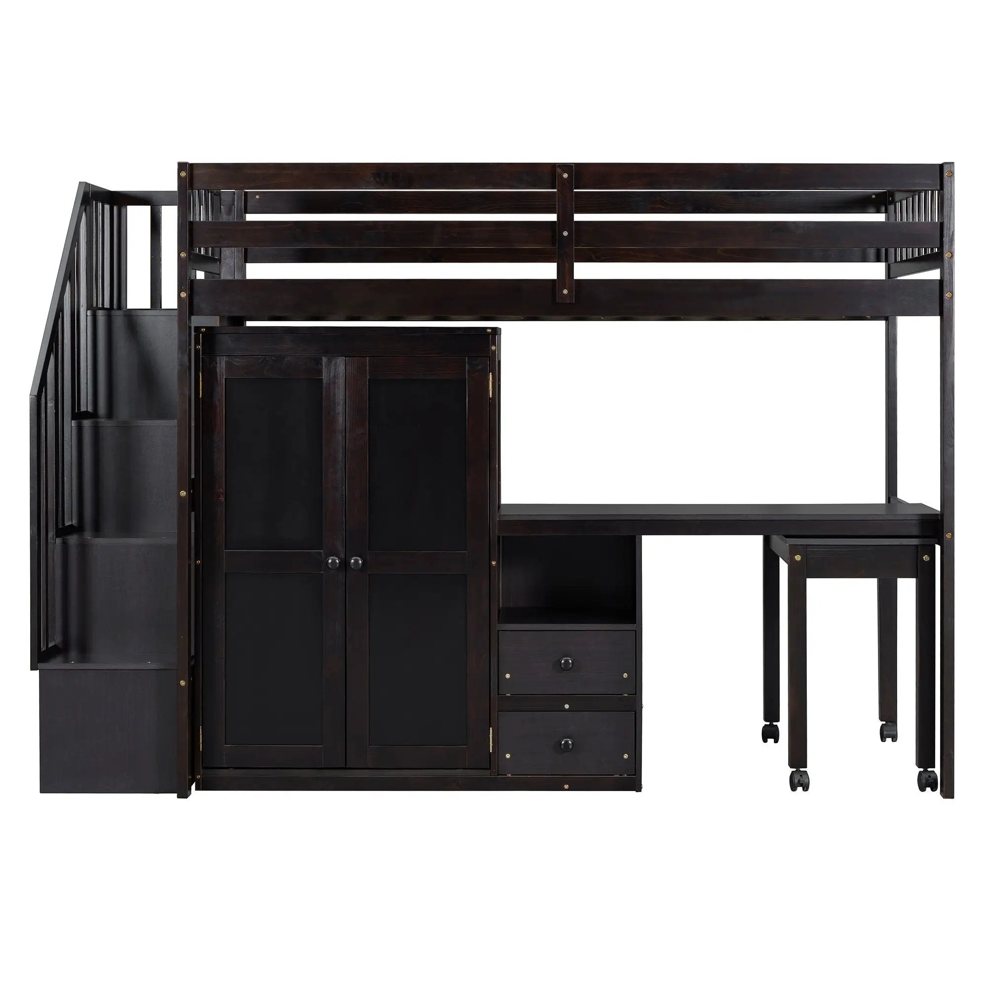 Loft Bed With Stairs, Bookshelf, Drawers, Desk & Wardrobe, Space Saving Multifunctional Furniture by HouseOfZazla