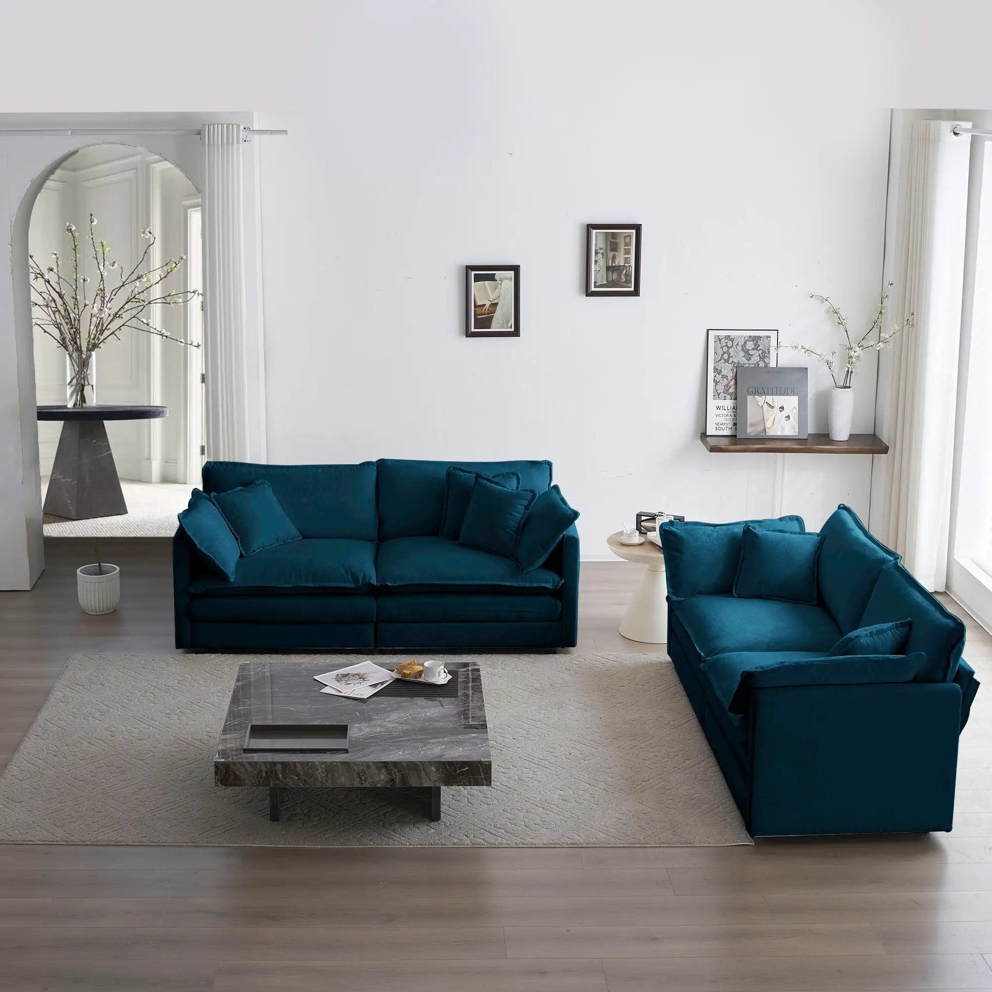 2-Piece Living Room Sofa Set in Blue Chenille by HouseOfZazla