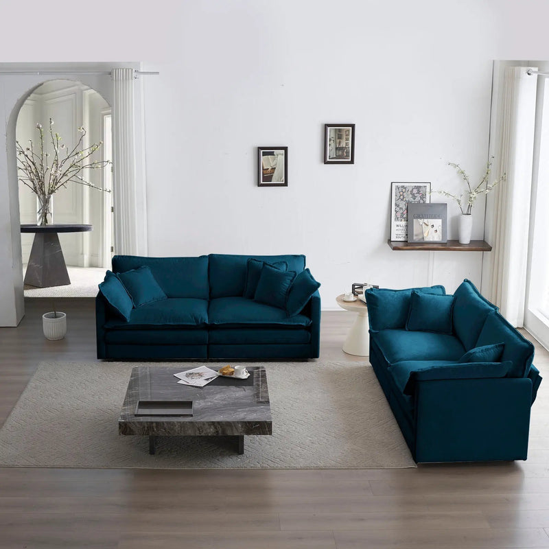 2-Piece Living Room Sofa Set in Blue Chenille by HouseOfZazla