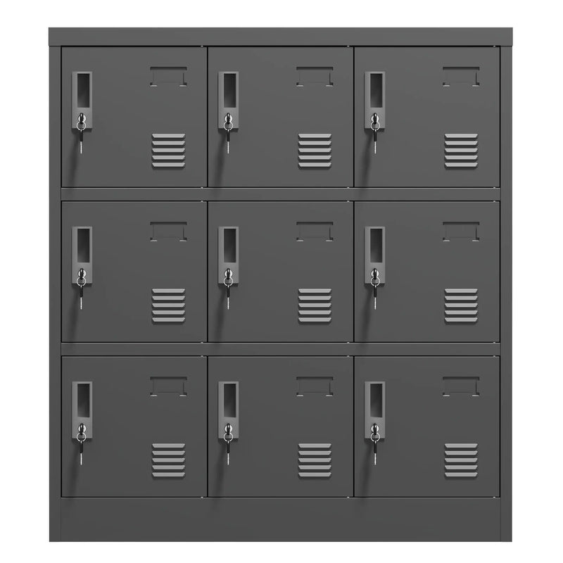 9 Door Employee Storage Locker With Card Slot, Lockers For Office, Gym, School, And Home - Black by Unique Piece Furniture
