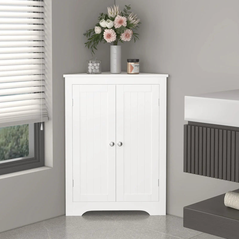 Corner Cabinet With 2 Doors And Adjustable Shelves, Freestanding Narrow Storage Organizer For Bathroom - White by Unique Piece Furniture