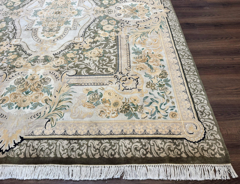 Aubusson Rug 8x10, Very Fine 225 KPSI, Floral, French European Design, Pakistani Carpet by Jewel Rugs