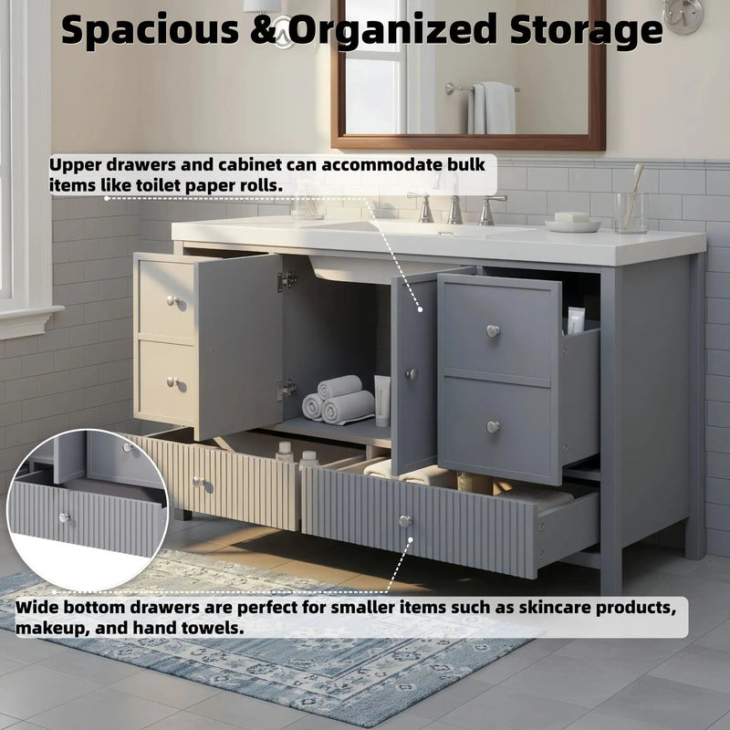 Bathroom Vanity With Separate Sink, Soft Close Doors And 4 Drawers by HouseOfZazla