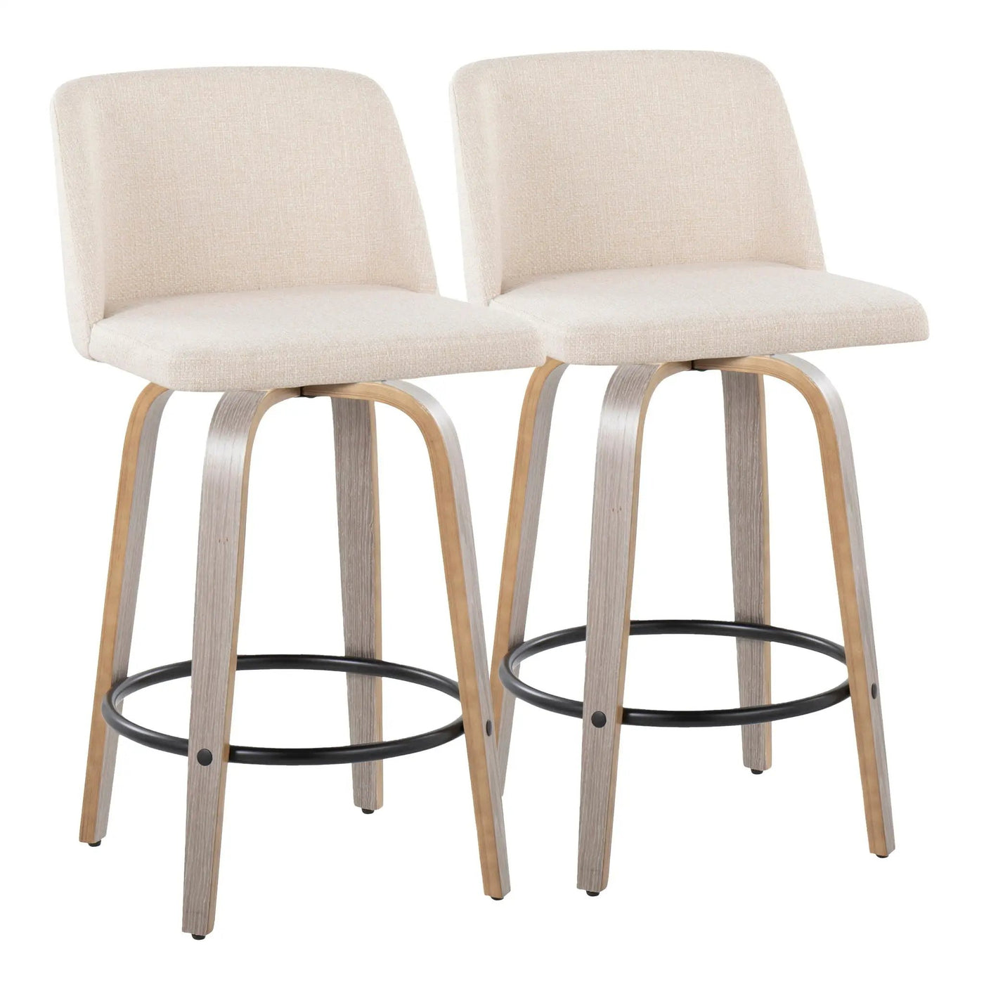 Toriano - Contemporary Fixed Height Counter Stool With Swivel & Round Footrest (Set of 2) by HouseOfZazla