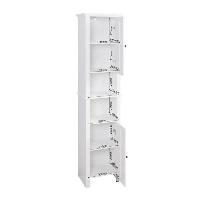 Wooden Bathroom Floor Storage Cabinet With 2 Doors And 6 Shelves - White by HouseOfZazla