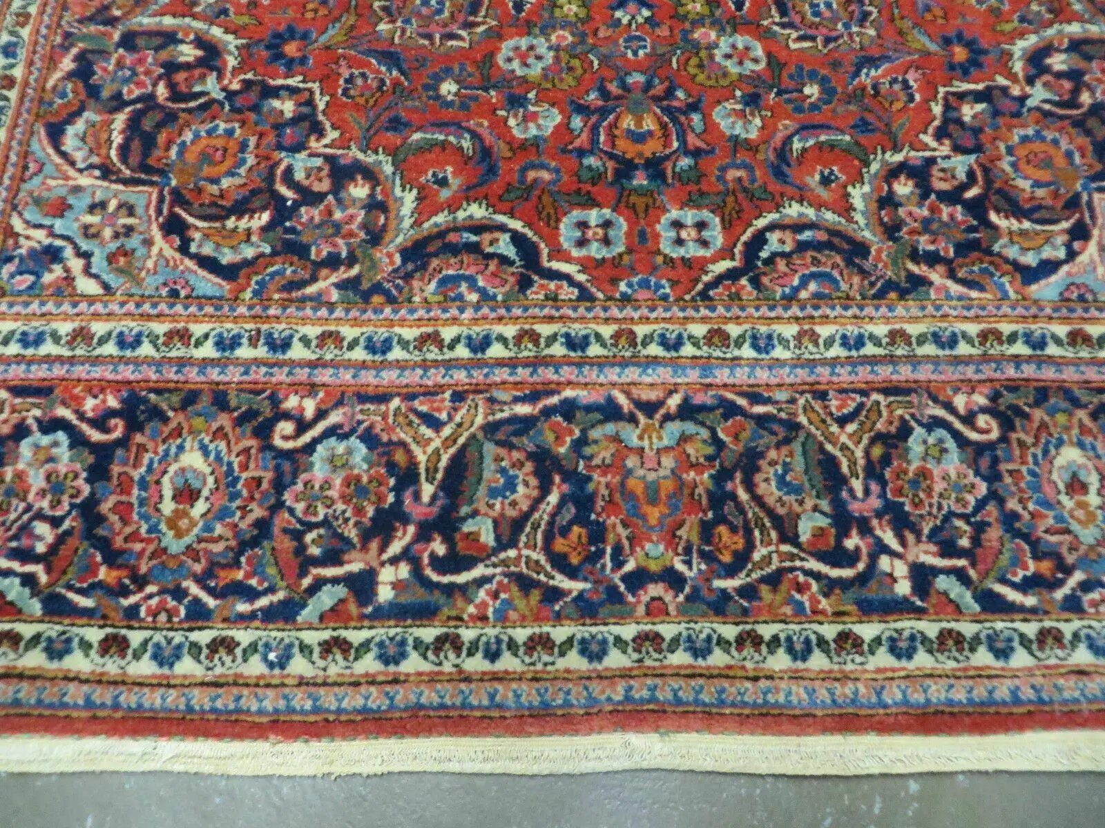 Persian Kashan Rug 4x7, Red and Navy Blue Semi Antique Vintage Wool Oriental Carpet, Hand Knotted Rug, Floral Medallion, High Quality Fine Carpet by Jewel Rugs