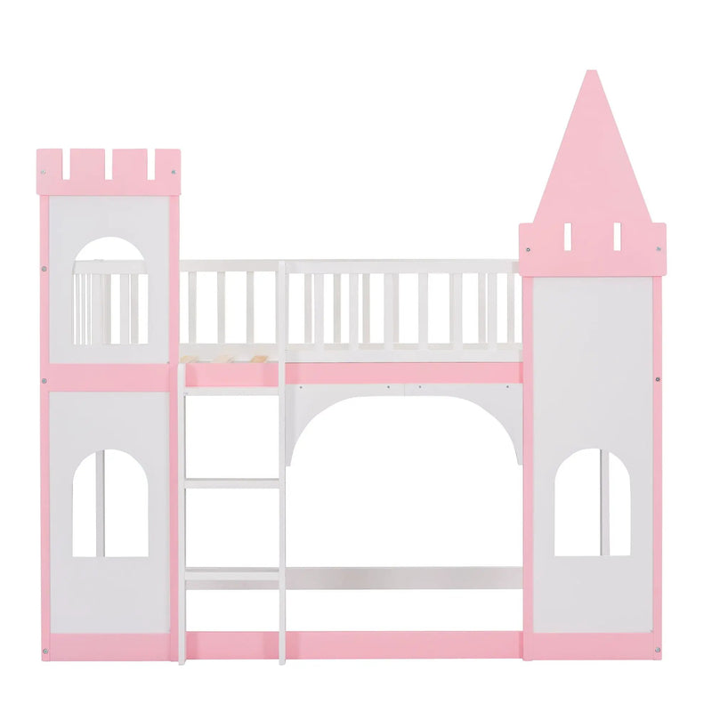 Twin Over Twin Castle Bunk Bed With Ladder - Pink by Unique Piece Furniture