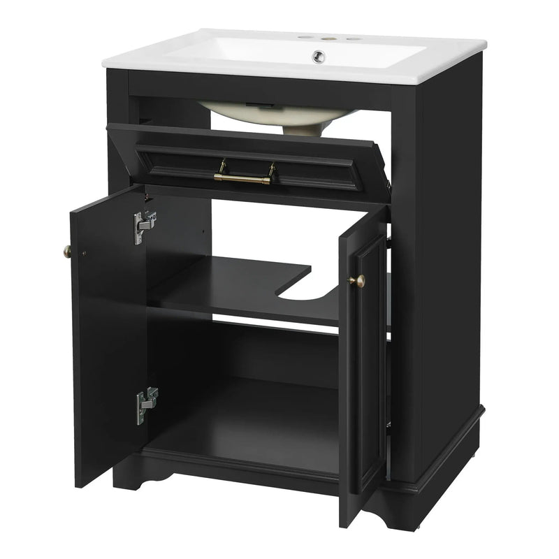 Bathroom Vanity With Integrated Sink, 2 Door Cabinet With Tip Out Drawer, Rectangular Design by Unique Piece Furniture