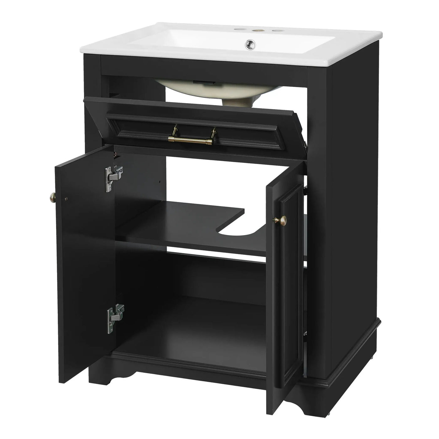 Bathroom Vanity With Integrated Sink, 2 Door Cabinet With Tip Out Drawer, Rectangular Design by Unique Piece Furniture
