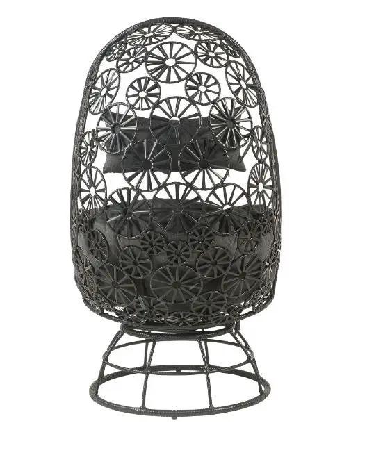 Hikre - Patio Lounge Chair & Side Table - Clear Glass, Charcoal Fabric & Black Wicker by Unique Piece Furniture