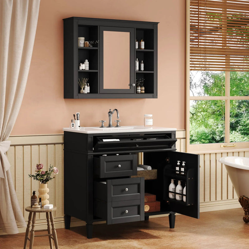Bathroom Vanity With Mirror Cabinet, Single Sink With 2 Soft Closing Doors And 4 Drawers by Unique Piece Furniture