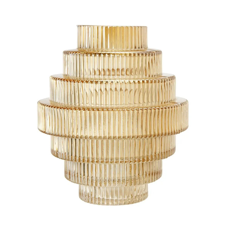 D5.9x6.7' Tiered Geometric Amber Luster Clear Vase, Set of 2 by HouseOfZazla